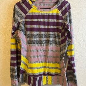 Lululemon Athletica Race Your Pace Purple and Yellow Striped Long Sleeve Shirt